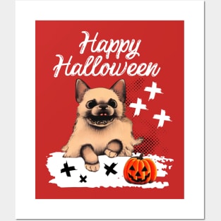 Cute Halloween Australian Cattle Dog Puppy in Halloween Ghost Pumpkin Season Posters and Art